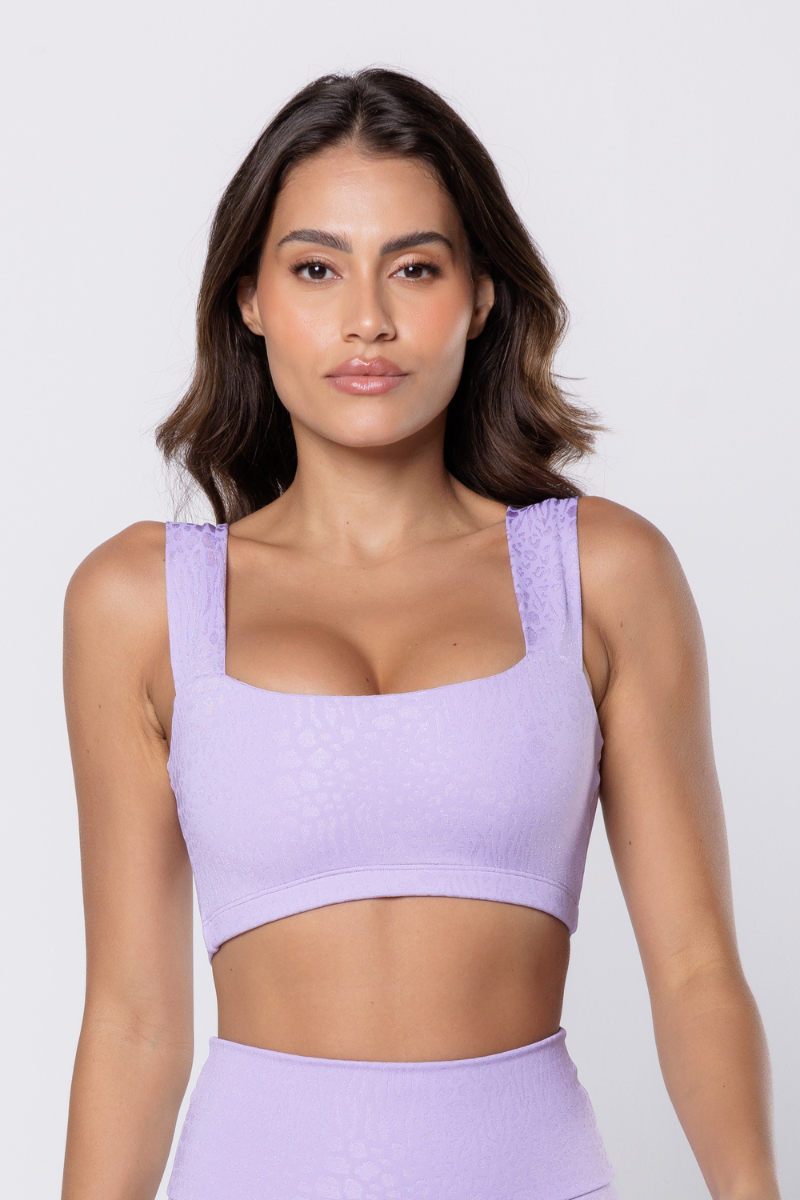 Cropped Top Fitness Poliamida Faixa Jacquard Lilás