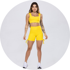 02 short fitness poliamida levanta bumbum amarelo com regulagem