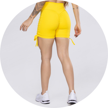 03 short fitness poliamida levanta bumbum amarelo com regulagem